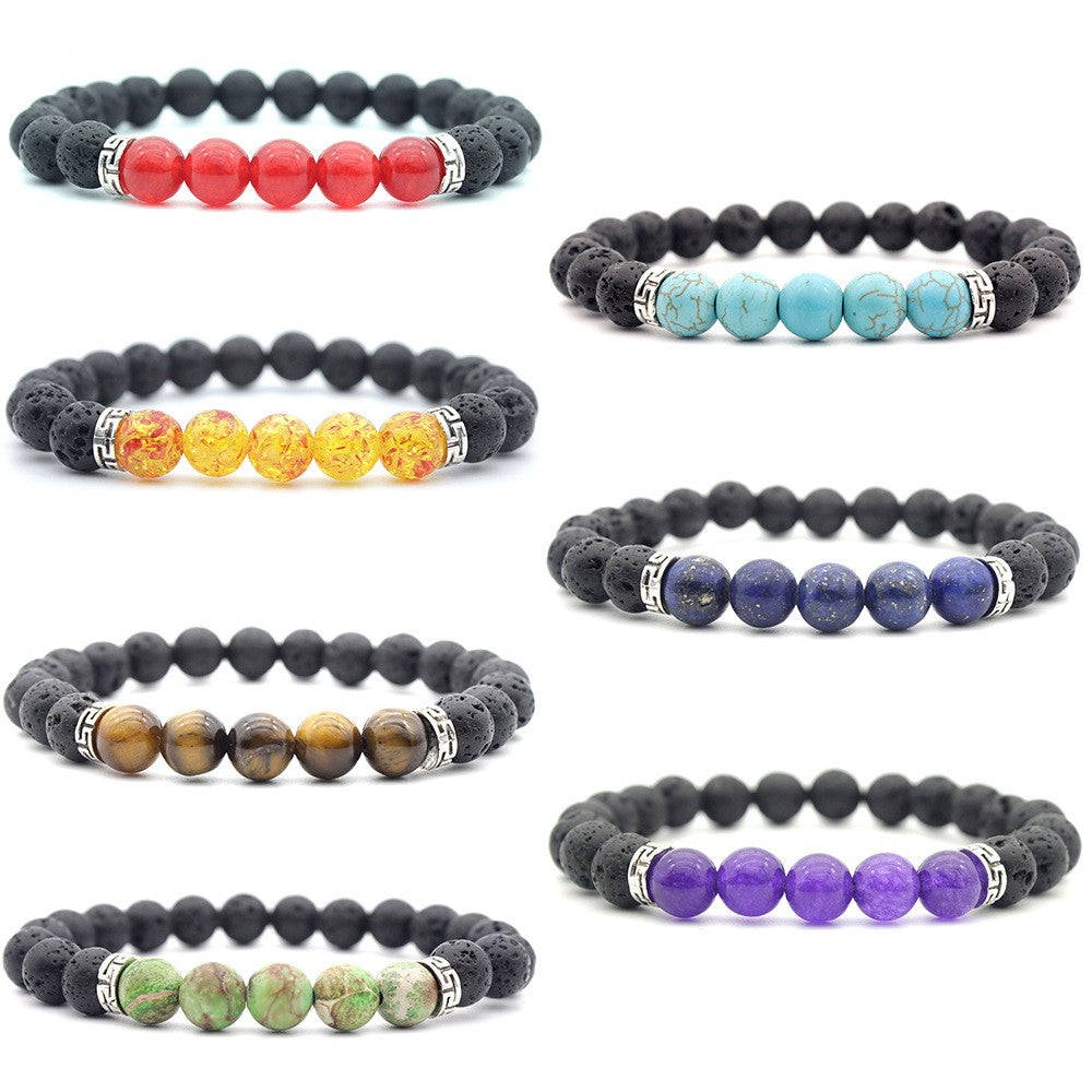Chakra-Armband mit Lavastein-Perlen
