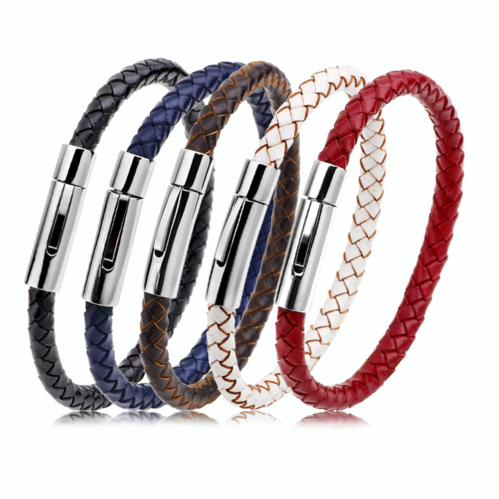 Edelstahl-Leder Knopf-Armband
