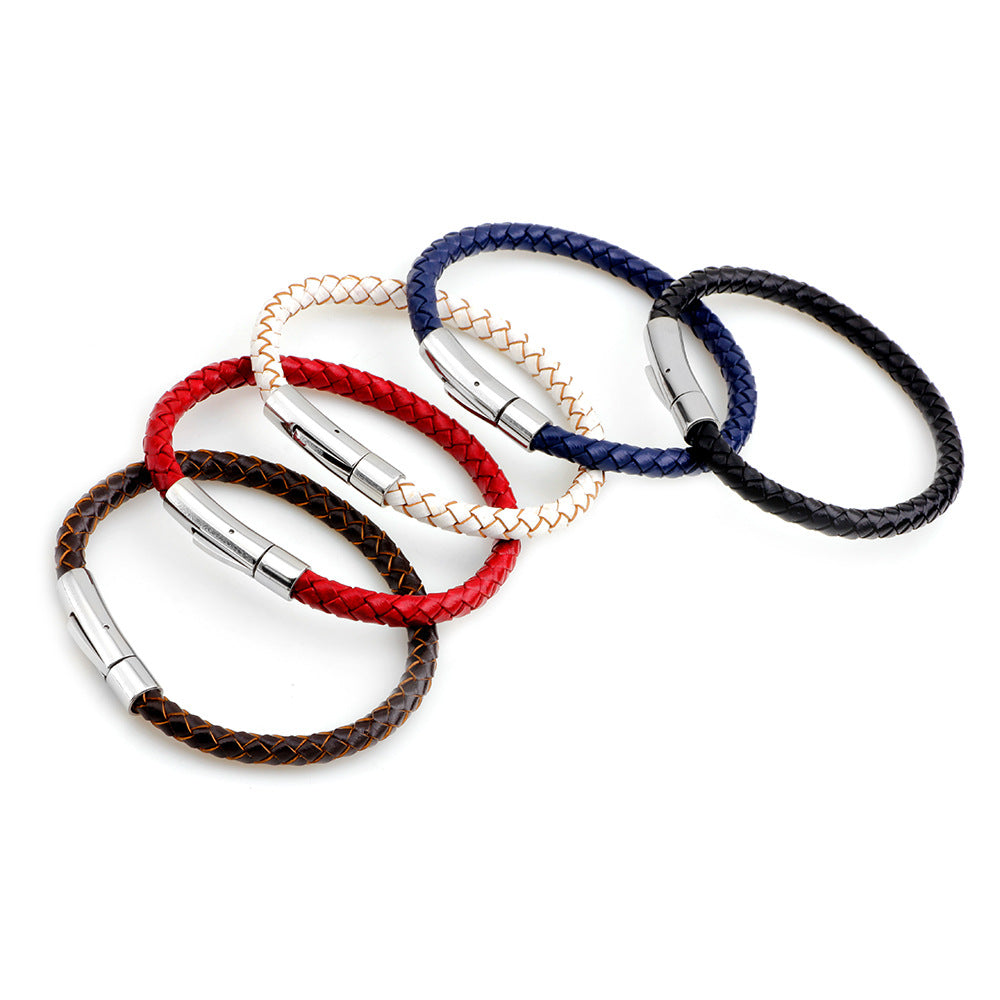 Edelstahl-Leder Knopf-Armband