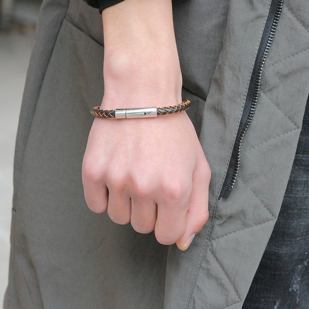 Edelstahl-Leder Knopf-Armband
