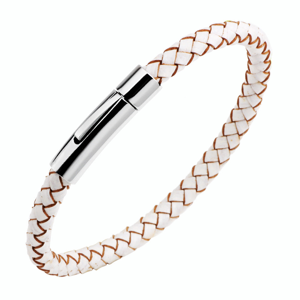Edelstahl-Leder Knopf-Armband
