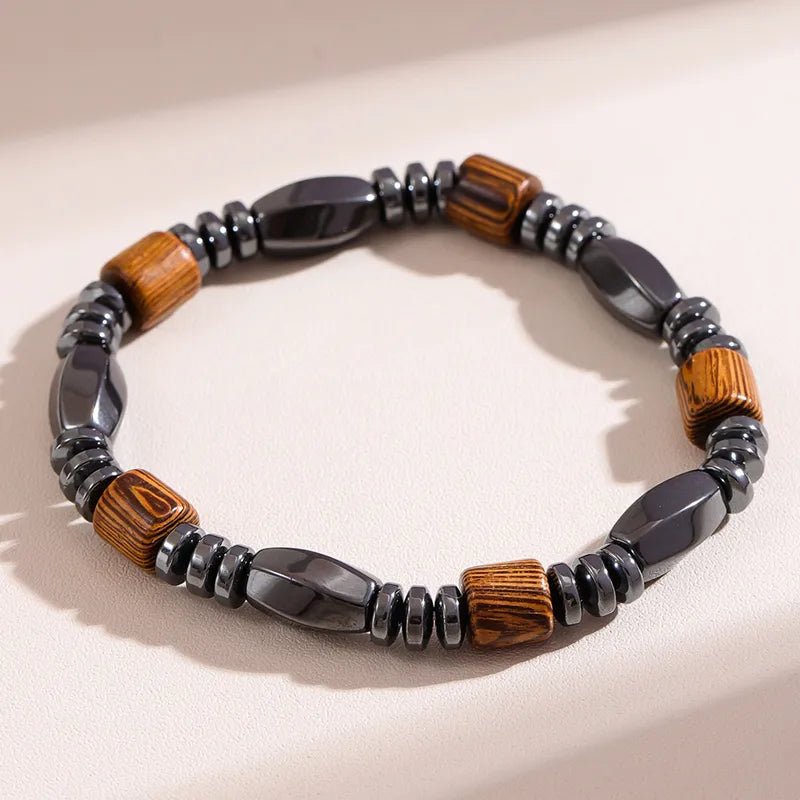 Herrenarmband mit schwarzen Gallenstein-Perlen und Holzakzenten