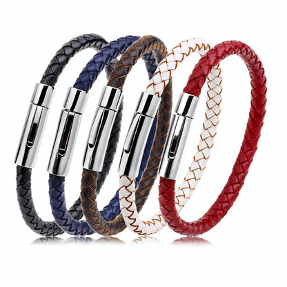 Edelstahl-Leder Knopf-Armband
