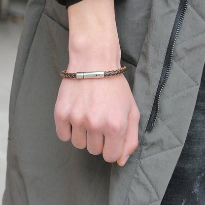 Edelstahl-Leder Knopf-Armband